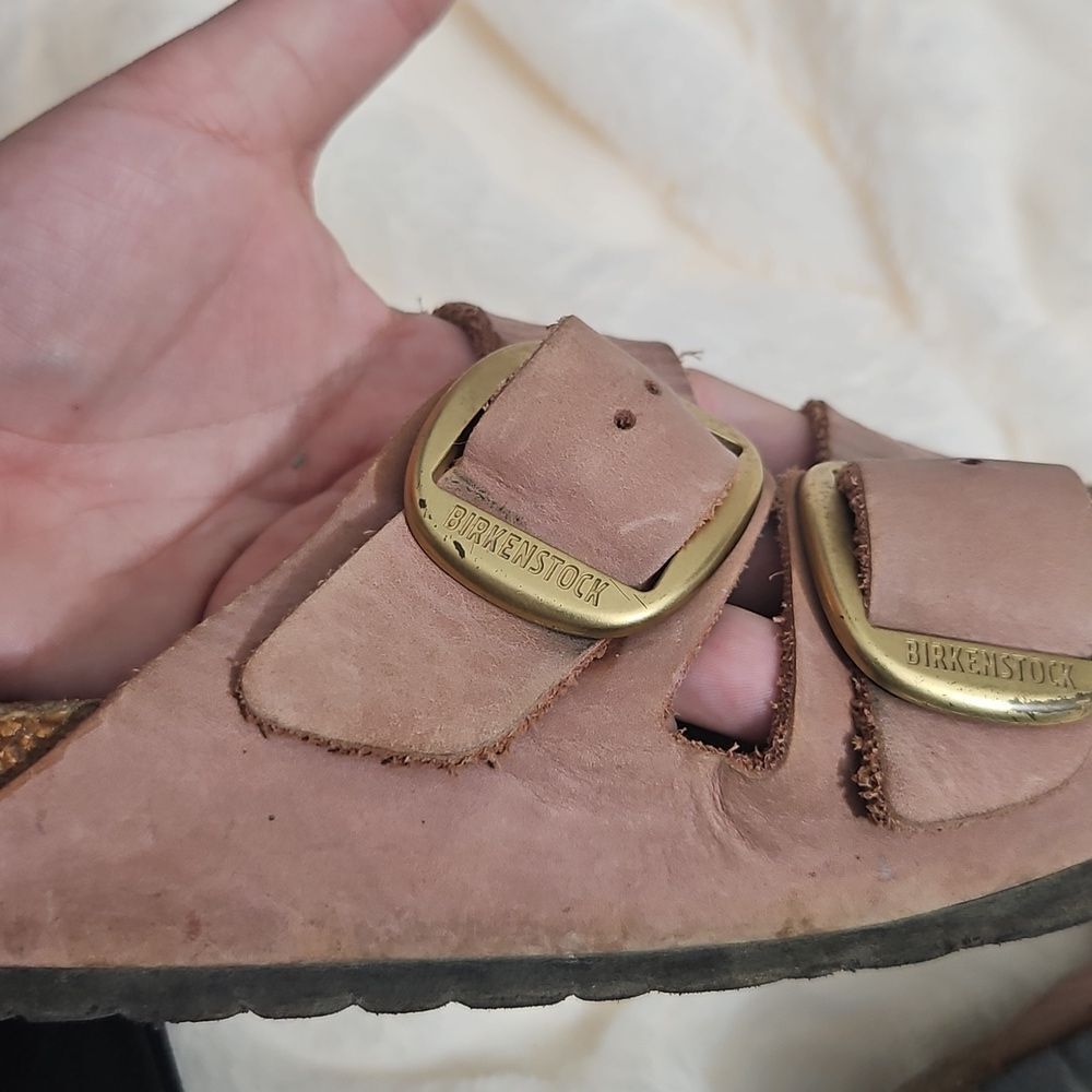 Birkenstock Arizona Pink Brown Leather Sandals Size 38, L7 Well Worn - Picture 10 of 13